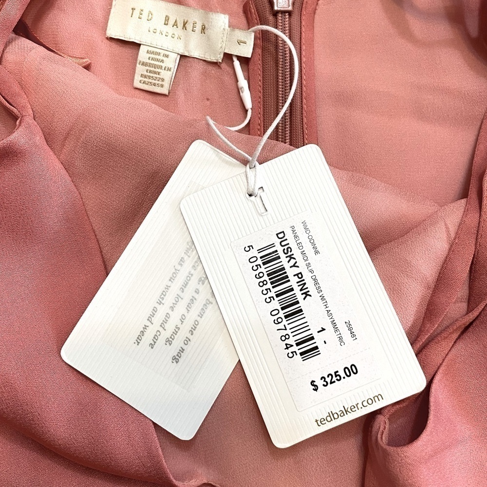 Ted Baker Odinne panel-detail woven asymmetric-hem slip dress Sz 1 - Picture 9 of 12